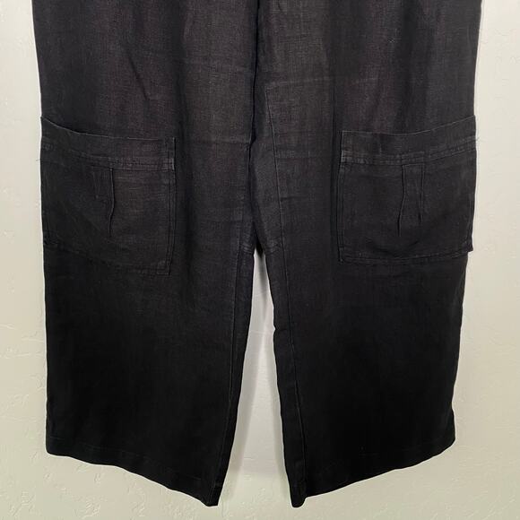 Cut.loose Black 100% Linen Cargo Wide Leg Pants Lagenlook Large - Picture 3 of 10